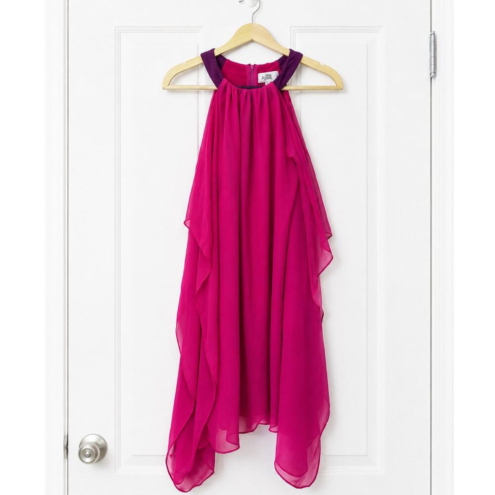 Badgley Mischka Fuchsia Pink Chiffon Cape Overlay Dress Size 4